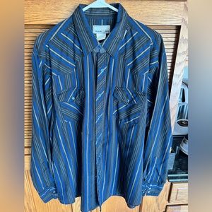 Wrangler western wear blue pearl snap button up shirt size xl